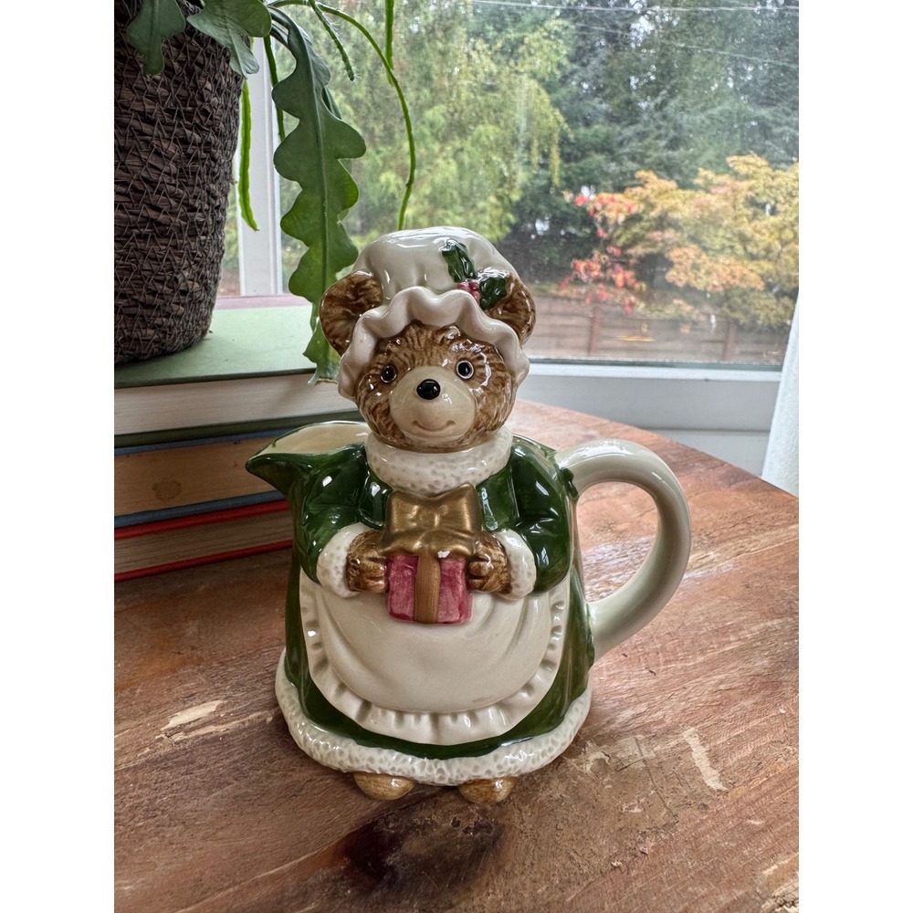 Vintage Otagiri Christmas Mrs Bear Ceramic Creamer Pitcher Japan Holiday Decor